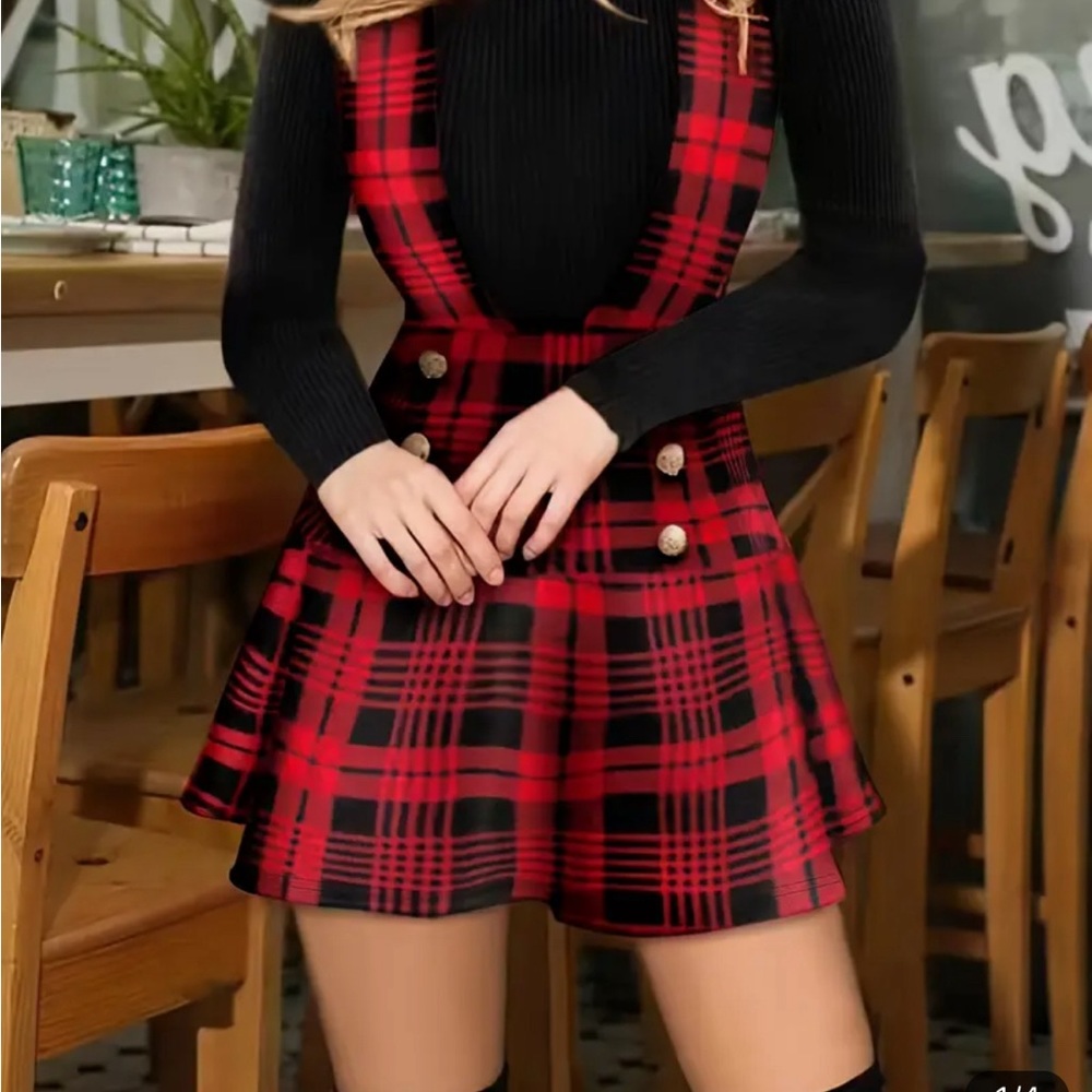 4/$16 Temu Plaid Skirt with Overalls 20 W